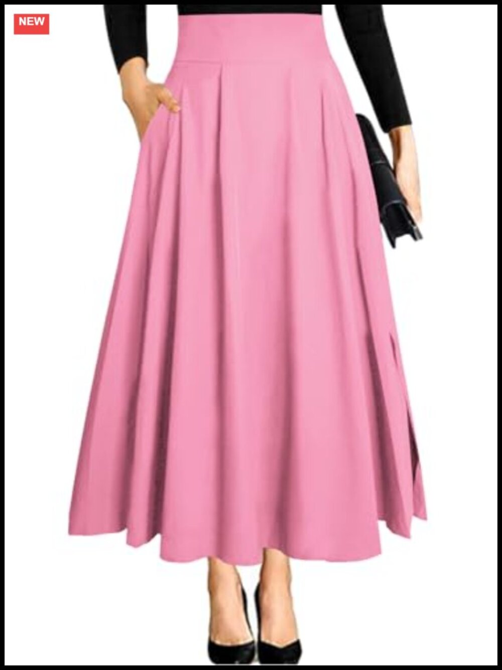 High Waist A-Line Flowy Maxi Skirt with Pockets Ankle Length